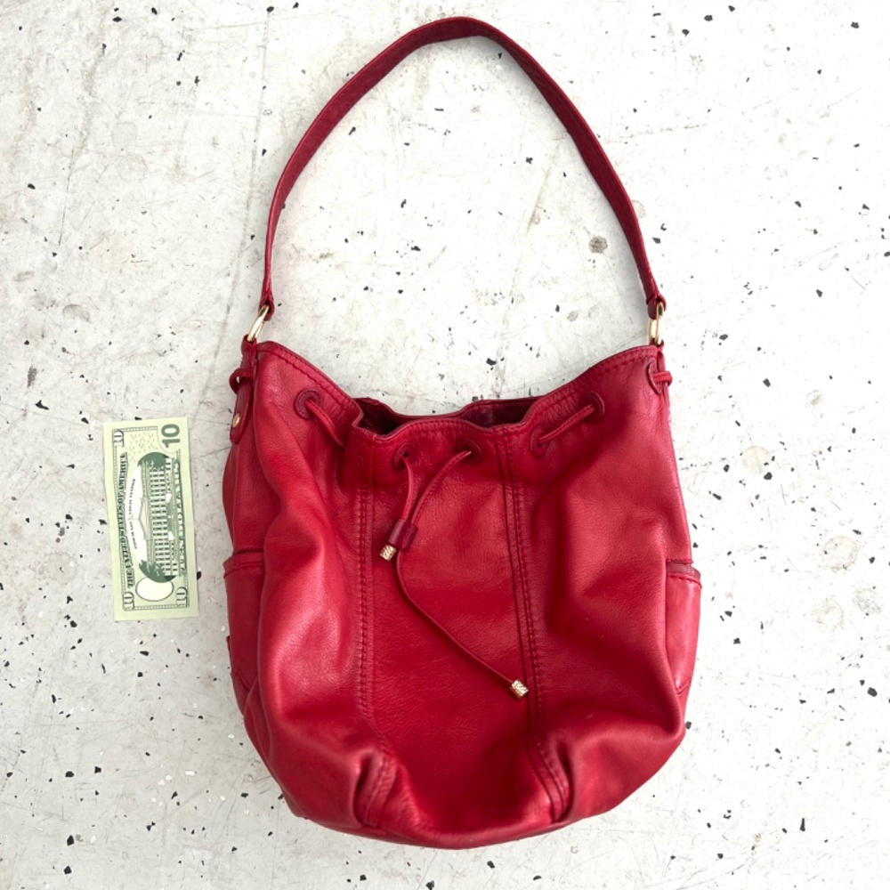 Slouchy Valentine Buttery Soft Genuine Leather Hobo Bucket Red Bag